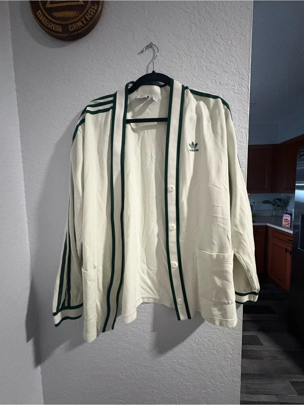 adidas Cream and Green Lightweight Track Cardigan